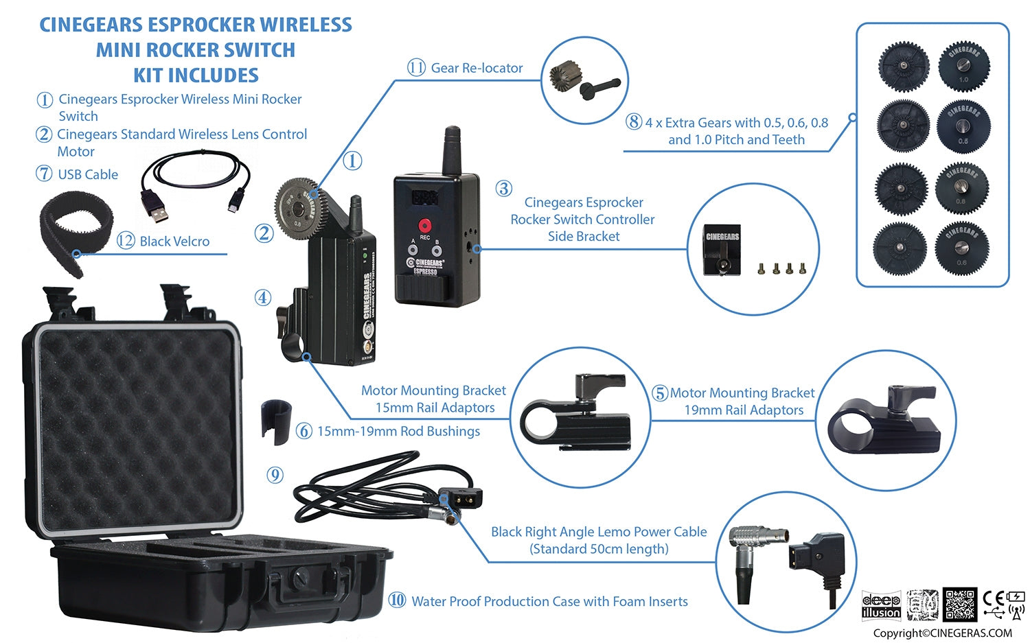 Cinegears Single Axis Wireless Mini Rocker Switch Kit